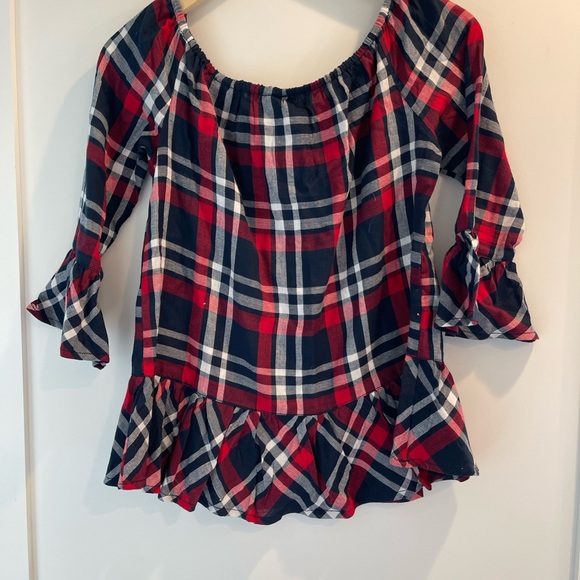 Plaid off the shoulder blouse - Picture 3 of 3
